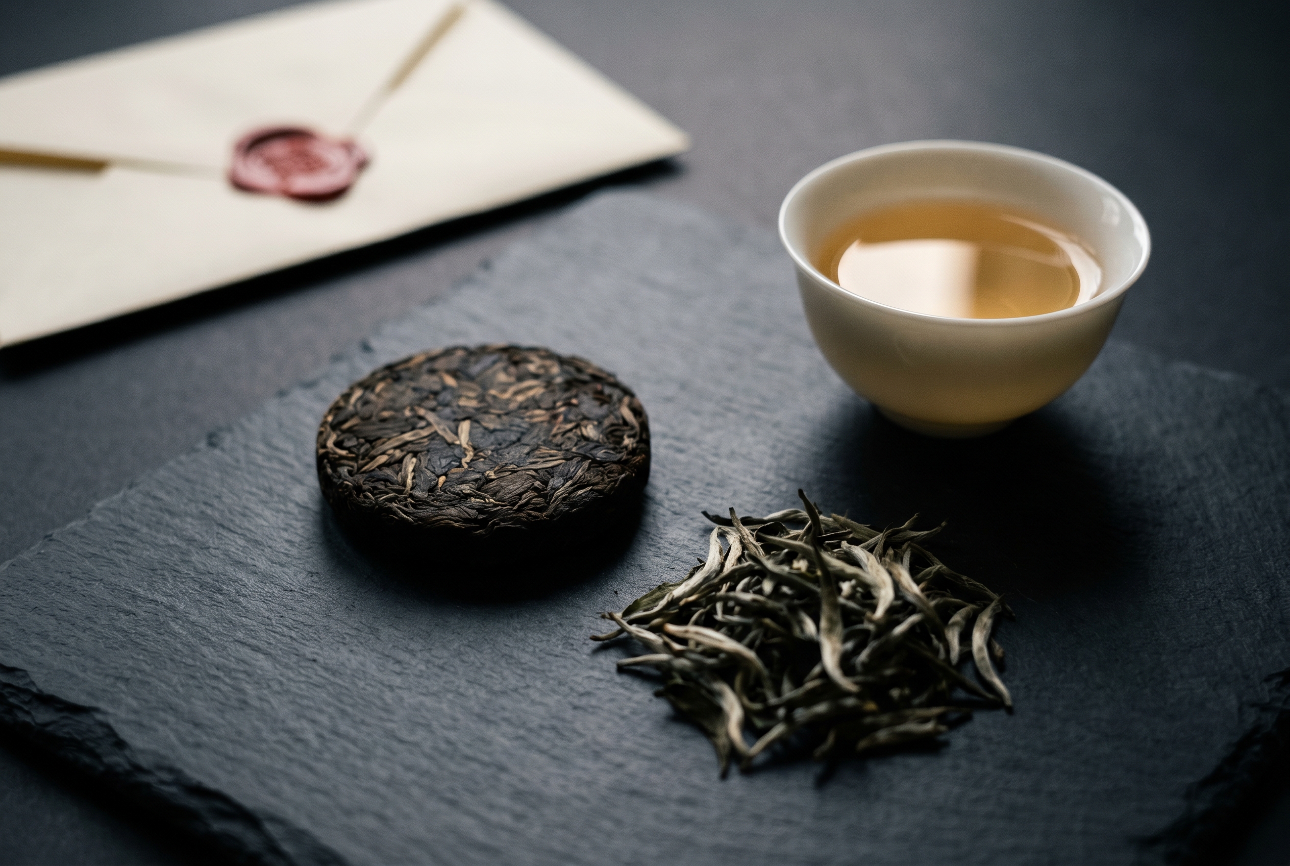 A single cup of warm amber liquor on a dark surface
